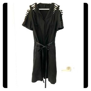EDUN Button up Linen Dress with leather belt
